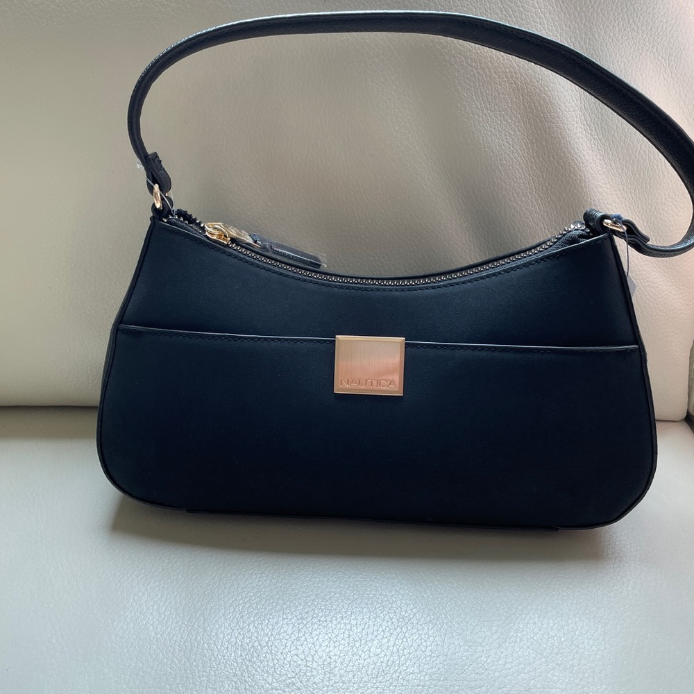 Nautica Classic Black Shoulder Bag with Gold Accent